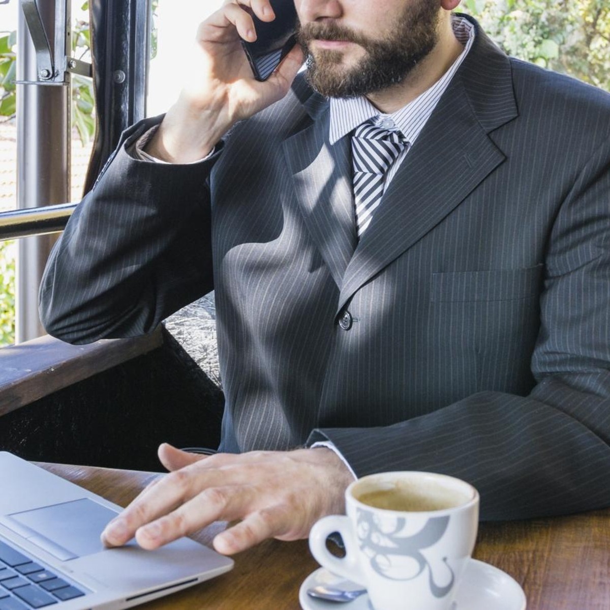 Lawyer talking while being on the computer